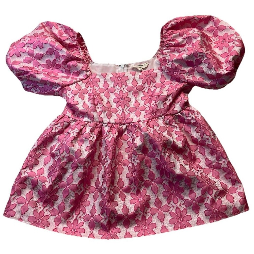 Entro Blouse Womens S Pink Floral Lace Fitted Babydoll Top Coquette Feminine